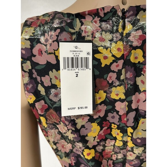 NWT Ralph Lauren Black Label Pleated Metallic Floral Dress Size 2 Jacquard - Picture 7 of 15
